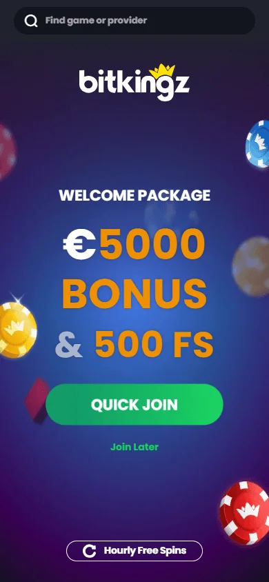 Bitkingz Casino mobile home screen on an iOS or Android device